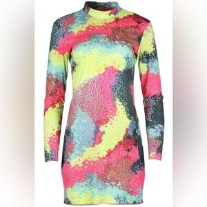 GERMANIER EMBELLISHED PRINTED STRETCH JERSEY MINI DRESS